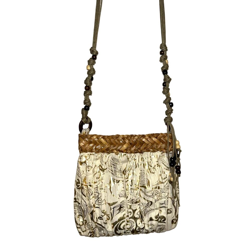 Sun N Sand Boho Summer Beach Fabric with Gold Purse With Straw Accents & Beads